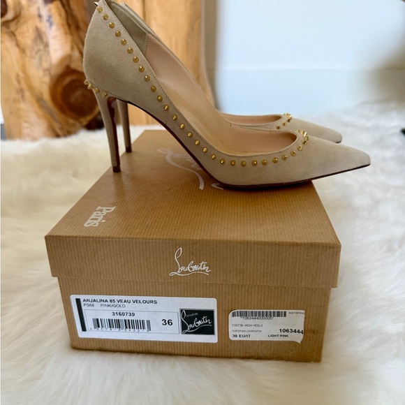 Christian Louboutin Anjalina suede gold stud pumps - Picture 3 of 6